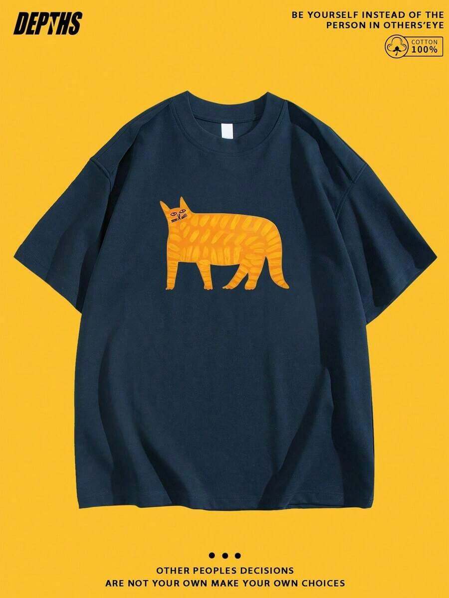 1 Piece, New Summer 2026 Collection, Unisex Styles, Crew Neck T-Shirt With Creative And Fun Cartoon Pattern, Pure Cotton, Summer Fashion, Short Sleeve, Casual Style For Daily Outings, Sizes: S–7XL | Ships In 24 Hours. 180g 100% Soft Cotton. - 海軍 - 查看 1