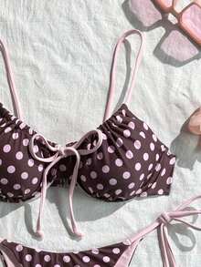 Conjunto de bikini para mujer con top de tirantes con aros y sujetador push-up con estampado digital y Bottom con lazos laterales, para primavera/verano - Multicolor - Ver 4