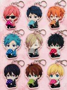 1pc/9pcs Cute Anime Boy And Mushroom Pattern Keychain, Japanese Style Irregular Shaped Acrylic Keychain, With Colorful Hair And Mushroom Details, Suitable For Backpack Decoration, Anime Fan Gift, Back To School, Birthday, Christmas, Valentine's Day, New Year, Anniversary, Party Favor, Graduation And Daily Use - Multicolor - View 6