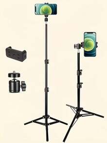Multifunctional Tripod, Portable Adjustable Height, Suitable For Live Streaming And Video Recording, Telescopic Metal Stand With Phone Clip, Great For Photography And Live Streaming - View 2