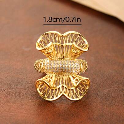 1 pieza Anillo ajustable de tono dorado espiral lujoso, joyería de lujo ligera para mujeres para cenas y aniversarios