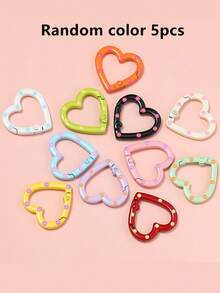 5pcs/Set Random Color Heart Shaped Keychains, Double-Sided Enamel Candy-Colored Spring Keychain Carabiner Suitable For Craft & Jewelry Making Valentines Car Accessories Bag Charm School Cute Goth Y2k - Multicolor - View 6