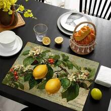 1/4 Pcs Lemon Blossom Placemat Set - Vintage Linen Rectangular Table Mats, Rustic Hand Wash Only, Ideal For Dining & Holiday Decor, Lemon Kitchen Decor - Farmhouse - View 7