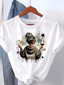 2 piezas Conjunto casual de mujer con camiseta con estampado de leopardo y lazo decorativo + shorts a rayas - Café integral 2 - Ver 4