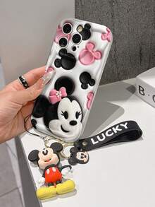 Disney Mickey Mouse Clubhouse Phone Case : 3D Fluffy Pattern Border Protector Phone Soft Phone Case With A Free Cute Mickey Bracelet Chain Lanyard, Mickey, Minnie, Goofy, Donald Duck, Daisy Duck, Pluto, For Apple 17 Promax 17 Pro 16 15 14 13 12 11 Pro Max XS Max X XR Soft Cover Summer Phone Case - 白色 - 查看 4