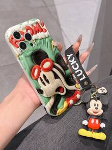 Disney Mickey Mouse Clubhouse Phone Case : 3D Fluffy Pattern Border Protector Phone Soft Phone Case With A Free Cute Mickey Bracelet Chain Lanyard, Mickey, Minnie, Goofy, Donald Duck, Daisy Duck, Pluto, For Apple 17 Promax 17 Pro 16 15 14 13 12 11 Pro Max XS Max X XR Soft Cover Summer Phone Case - 白色 - 查看 6