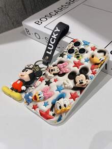 Disney Mickey Mouse Clubhouse Phone Case : 3D Fluffy Pattern Border Protector Phone Soft Phone Case With A Free Cute Mickey Bracelet Chain Lanyard, Mickey, Minnie, Goofy, Donald Duck, Daisy Duck, Pluto, For Apple 17 Promax 17 Pro 16 15 14 13 12 11 Pro Max XS Max X XR Soft Cover Summer Phone Case - trắng - Xem 7