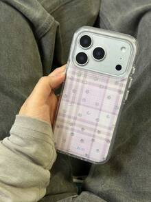 紫色格子星形图案 17 Pro Max 手机壳，奢华简约设计，兼容 Apple 16 Pro、15 Pro、14、13，柔软硅胶保护套 - 淡紫色 - 查看 3