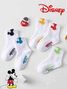 Disney 10/5/1 双装迪士尼袜子，可爱米奇白色船袜，带有彩色3D米奇耳朵图案，透气舒适卡通袜，适合儿童，可作礼物，夏季款 - 彩色 - 查看 2