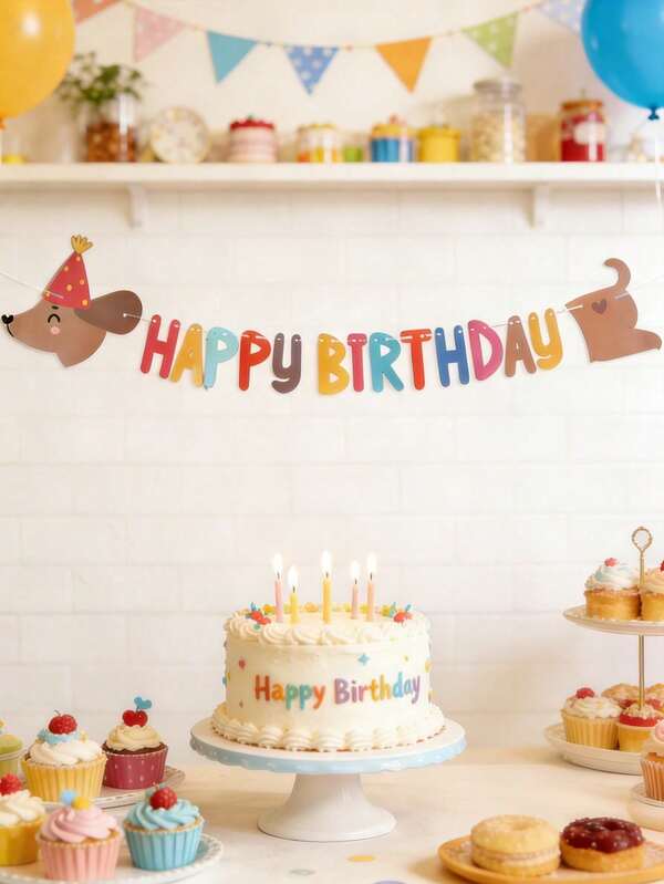 1 Set Pancarta de Decoración para Fiesta de Cumpleaños de Perro Salchicha, Suministros para Fiesta de Cumpleaños con Patrón de Perro Salchicha de Dibujos Animados, Pancarta Colgante para Baby Shower, Decoración de Fondo de Pared para Fiesta de Revelación de Género con Tema de Perro Mascota, Decoración Colgante para Habitación de Fiesta de Cumpleaños, Decoración de 1er Cumpleaños, Regalo de Cumpleaños, Decoración de Baby Shower, Decoración de Pared, Decoración del Hogar, Favor de Fiesta