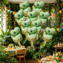 10pcs 16-Inch Mini Green Dinosaur Foil Balloons, Suitable For Birthday Party Decoration Balloon Set (Excluding Strings) - View 5