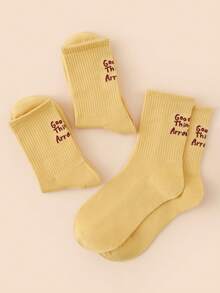 3 Pairs Women's Fresh Candy Color Personalized Letter College Style Mid-Calf Socks - Yellow - View 4