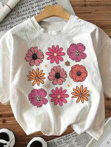 Camiseta con estampado gráfico, manga corta, cuello redondo, top casual para verano y primavera, ropa de mujer, talla grande, ropa de algodón para mujer, top para mujer, tops bonitos, ropa de verano para mujer, top de mujer, ropa de verano para mujer, 100% algodón, ropa bonita, tops casuales, estilos de Pascua, ropa de Pascua para mujer, ropa de Pascua para mujer, ropa elegante para mujer, transpirable y cómoda. - Blanco - Ver 11