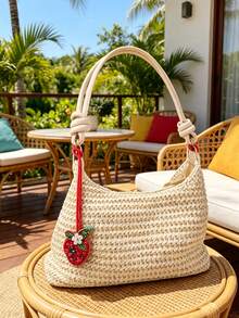 1 chiếc mặt dây chuyền hình trái cây thủ công kiểu Bohemian đính hạt, họa tiết dưa hấu, thanh long, dâu tây, cà tím, đính kim sa, làm từ da. - Đỏ - Xem 2