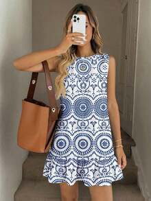 Vestido mini estampado para mujer, adecuado para primavera y verano - Multicolor 8 - Ver 7