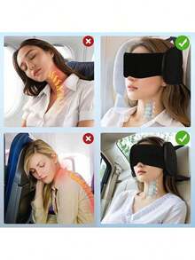 1/2pcs Travel Neck Pillow, Airplane Neck Pillow, Microbeads Neck Pillow, Adjustable & Comfortable Travel Pillow With Eye, Ergonomic Design Airplane/Car/Train - 眼罩+頭枕 1套 - 查看 6