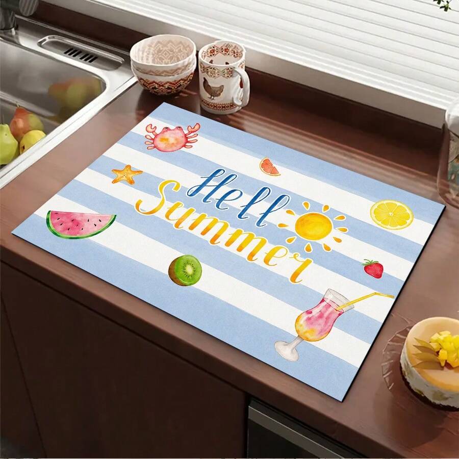 1pc Minimalist Watermelon Print Absorbent Mat/Drying Mat For Coffee Maker, Tableware - Polyester Absorbent Desktop Protective Mat With Rubber Anti-Slip Pad, For Kitchen Counter Decor, Home Bar And Dining Table - Multicolor - View 1