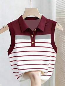 Camiseta de tirantes casual de mujer con estampado de rayas y bordado para el verano - Multicolor 11 - Ver 1