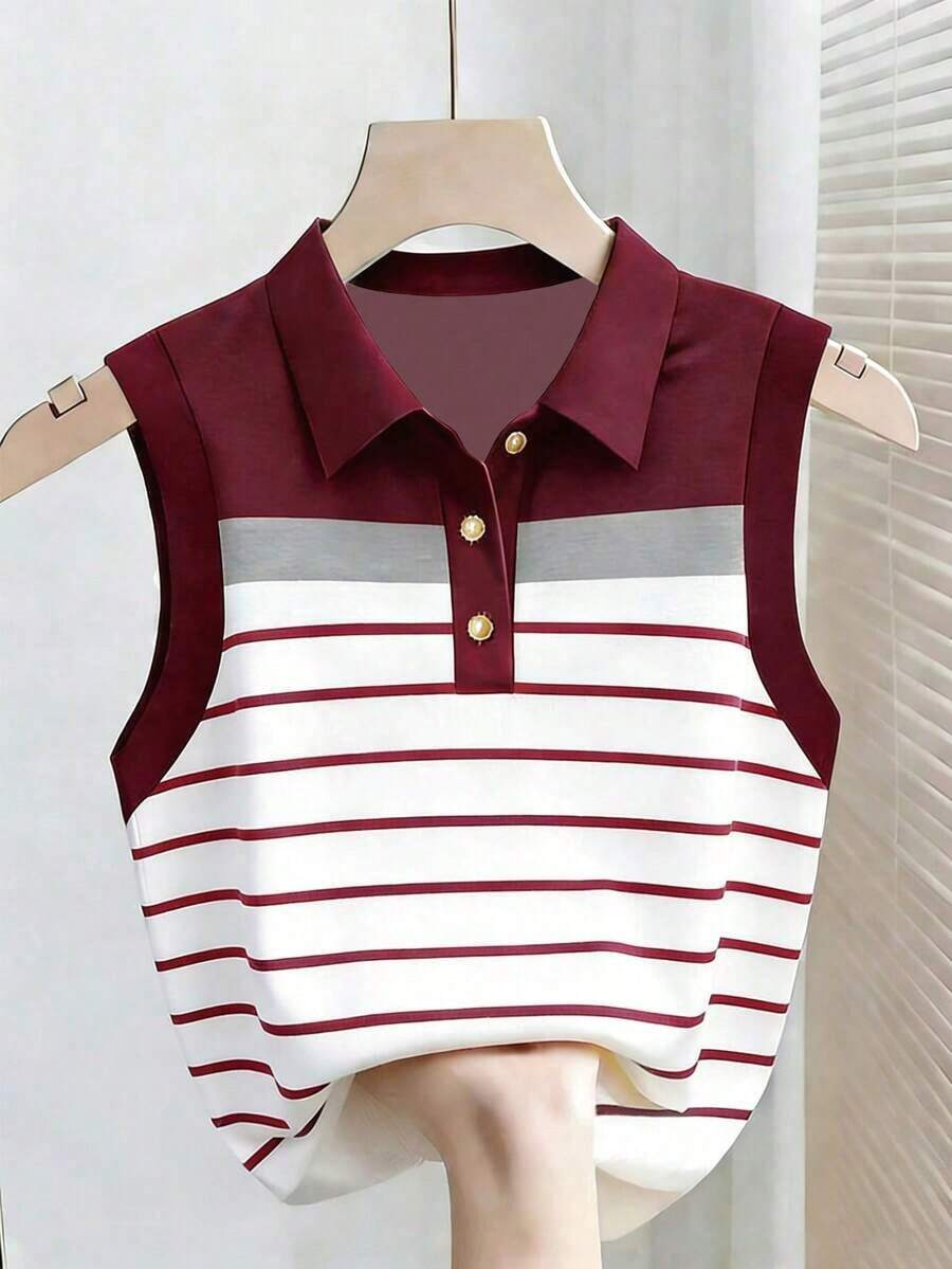 Camiseta de tirantes casual de mujer con estampado de rayas y bordado para el verano - Multicolor 11 - Ver 1