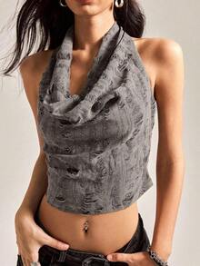 Top negro con tirantes de suspensión de cuello swing, azul claro - Marrón Mocha - Ver 5