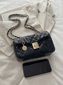 2026 Luxury Quilted Solid Color PU Special Lock Shoulder Bag For Women, Multi-Functional Clutch, Suitable For Daily Outings, Work, Parties, Dates And More, Also Great As A Gift - Black - View 7