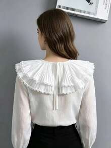 DA FEN QI MI MA 1 chiếc cổ áo giả ren xếp ly có thể tháo rời, cổ áo bằng vải chiffon trắng, thích hợp cho áo len/áo sơ mi. - trắng - Xem 3