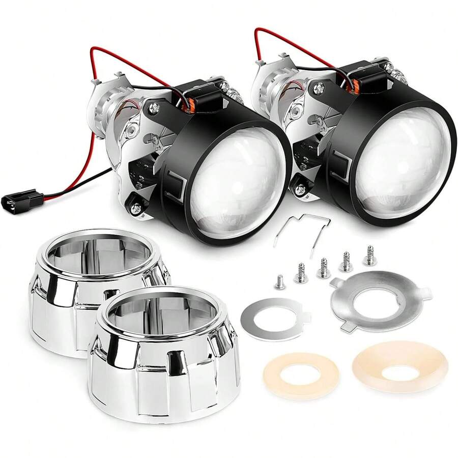 Nilight 2.5" Mini Projector Lens Retrofit Kit For H1 Bulb Headlights, Shroud Custom Headlamp Conversion For Car Upgrade & Night Driving - A - View 1