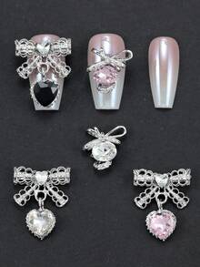 10 piezas Accesorio de arte de uñas, Lazos rosas ovalados exquisitos y dulces, Gemas de uñas con forma de corazón brillante, Decoraciones de uñas DIY que se utilizan en salones de uñas, uñas, ropa, bolsos, zapatos, fundas de teléfono, y también son adecuadas para la vida diaria y las fiestas festivas - Multicolor - Ver 1