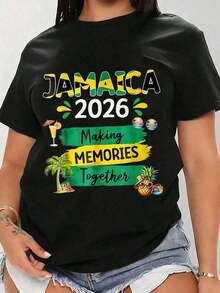 1 camiseta de recuerdo de viaje de Jamaica 2026, "Haciendo Recuerdos Juntos", 180g 100% algodón - Negro - Ver 12