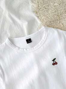 95% algodón. Camiseta corta de manga corta, cuello redondo, ajustada y recortada de unicolor minimalista casual para mujer, vintage, softgirl, elegante. Se puede usar en todas las estaciones, old money, salidas de verano, en casa, vuelta al cole, otoño. - Multicolor - Ver 6
