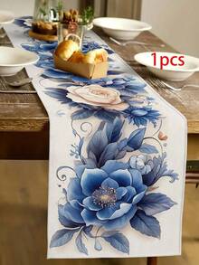 1 件蓝色花卉图案桌旗，现代风格，日常使用的家居装饰桌旗，室内外派对用品，房间装饰，适用于家庭厨房装饰和日常活动装饰 - 彩色 - 查看 13