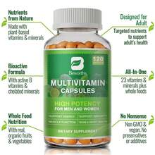 B BEWORTHS Beworths Multivitamin: All-In-One Daily Support For Energy, Immunity & Heart Health - 23+ Bioactive Nutrients - Chelated Minerals For Max Absorption - 120 Capsules - 120 Count (Pack Of 2) - View 2