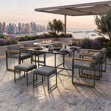 7-Piece Outdoor Table And Chair Set For 6 People, Tempered Glass Table, Plastic And Wood Handrails, Ideal For Meals In The Backyard Or Garden. - 黑色 - 查看 3