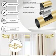 Adjustable 30-146 Inch Double Curtain Rod Set, Metal Extendable Dual Layer Curtain Rod Kit, Suitable For Various Windows, Includes Rod Brackets. Small Extended Size, 5/8 Inch Diameter. Ideal For Blackout Curtains In Bathroom, Bedroom And Living Room (Gold) - American Parallel Bars - View 9