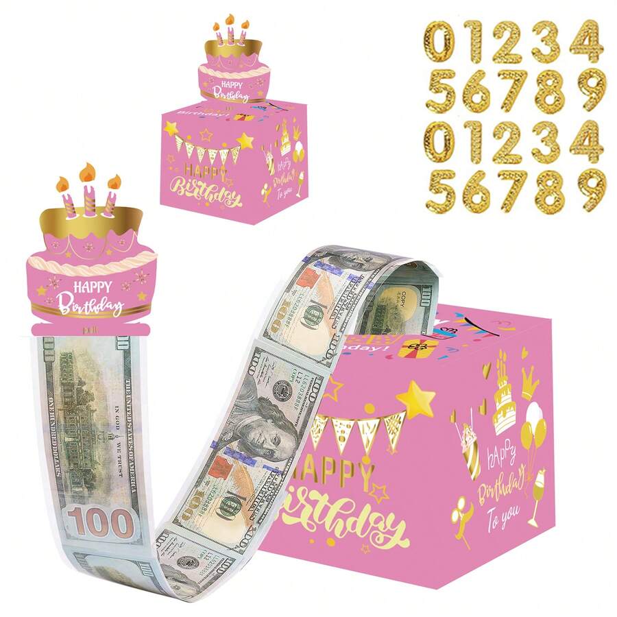 Scatola regalo per soldi per compleanno, scatola portasoldi estraibile, include adesivi fai-da-te e biglietto di auguri. Adatto a tutte le età, scatola regalo sorpresa per soldi, adatta a donne, ragazze, bambini e adulti (rosa) - Visualizzare 1