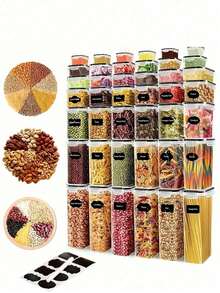 24/16/8/4pcs Airtight Food Storage Containers (With Lids) Transparent Plastic Kitchen Storage Boxes, Stackable Dry Food Storage Jars With Labels And Markers, Leak-Proof Grain And Cereal Storage Containers, Reusable Kitchen Essentials - Multicolor - View 3
