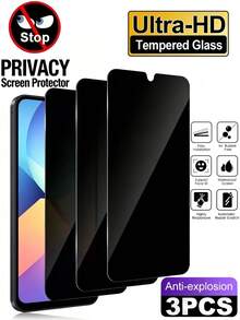 3 piezas Película protectora de vidrio templado de 9H de dureza, a prueba de explosiones, resistente a los arañazos y anti espionaje, compatible con Samsung Galaxy S26 Ultra S25 S24 S23 FE S22 A57 A56 A55 A36 A37 A35 A34 A33 A32 A17 A07 A06 A16 A26 4G 5G. Protección de privacidad para oficina y transporte público. Libre de burbujas, adsorción automática, fácil de instalar. [Versión internacional, no versión local] No es compatible con el reconocimiento de huellas dactilares - Negro - Ver 2