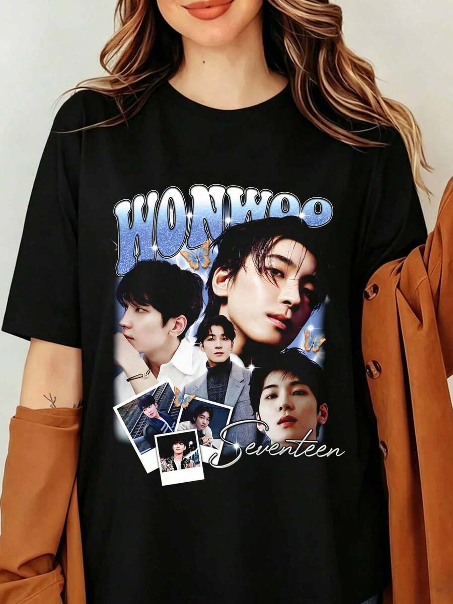 Retro Wonwoo Seventeens T-Shirt, Seventeens Right Here World Tour Shirt, Seventeens Happy Birthday Shirt, Seventeens Nana Tour Members T-Shirt - Black - View 1