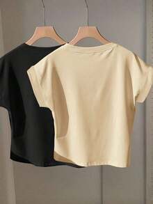 2 piezas Camiseta de cuello redondo de manga corta en negro y rojo, adecuada para el verano - Multicolor 5 - Ver 2
