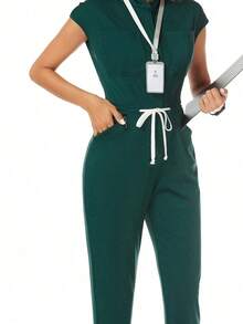 Mono de pijama verde fluorescente con bolsillos - Verde Oscuro - Ver 6