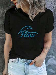 Camiseta Negra Casual y a la Moda, Sexy, de Manga Corta, Ropa para Mujer - Negro - Ver 1