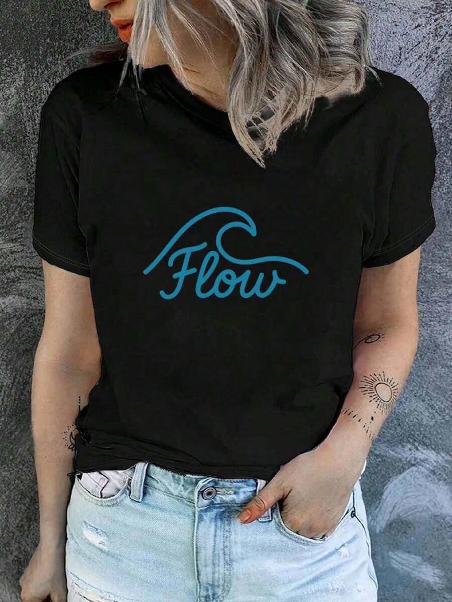 Camiseta Negra Casual y a la Moda, Sexy, de Manga Corta, Ropa para Mujer - Negro - Ver 1
