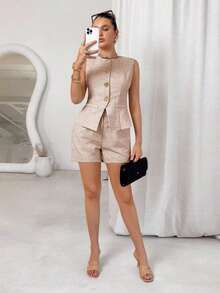 Traje elegante de oficina para mujer en amarillo claro/crema - Rosa 2 - Ver 5