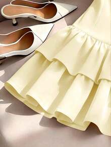 Vestido elegante sin mangas estilo francés, vestido mini con decoración de lazo rojo, adecuado para salidas diarias, citas, vacaciones - Albaricoque - Ver 7