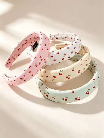 4pcs/1pc Fashion New Fresh Cherry Print Sponge Headband, Cute Cherry Pattern Headband, Versatile Casual Commute Headband For Summer, Korean Style Girl Leisure Matching Hair Hoop