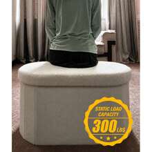 Plush Storage Ottoman Stool 70cm Foldable Pouf Seat with Hidden Storage Soft Fabric Bench Cream /White - 白色 - 查看 5