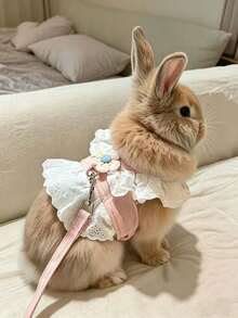 Adjustable Rabbit Leash, Cute Floral Lace Rabbit Harness, Small Animal Outdoor Clothing, Escape-Proof Adjustable Rabbit Vest, Cute Guinea Pig Summer Harness, Leash Set, Rabbit Walking Leash, Floral Decorated Small Animal Vest Harness, Adjustable Escape-Proof Design, Pink, Suitable For Ferrets, Guinea Pigs, Squirrels, Kittens, Hamsters, Rabbits, Suitable For Outdoor Walks, Travel, Spring Outings - Multicolor - View 4