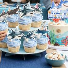 13件海洋鲨鱼蛋糕装饰，鲨鱼纸杯蛋糕插牌，海底主题生日派对装饰，完美适用于鲨鱼主题生日派对、海洋主题生日派对、海底主题生日派对、夏季泳池派对和性别揭晓派对，为甜点增添趣味和节日气氛。只需将这些海洋动物蛋糕装饰放在蛋糕、纸杯蛋糕或甜点上，即可瞬间提升您的夏季海滩主题生日装饰。 - 多色 - 查看 6