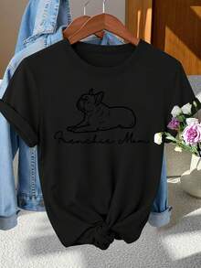 Casual y elegante negro de las mujeres "perro guardián" impresión de la carta cuello redondo camiseta para la primavera / verano, de moda desplazamiento, vacaciones y diario versátil estilo vintage camiseta, disponible en múltiples colores S-XXL - Negro - Ver 2
