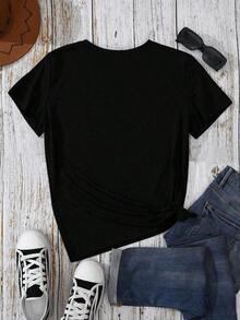 1 Pieza de Camiseta Casual de Moda para Hombres y Mujeres, con Estampado de Corazón, Manga Corta, Camisetas Gráficas para Mujer, Versátiles, fáciles de combinar, adecuadas para uso diario, estilo urbano, ropa de vacaciones, ropa de fin de semana. - Negro - Ver 2